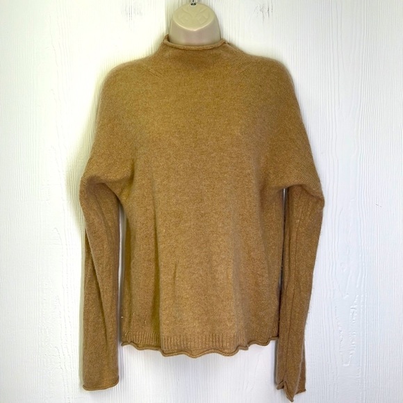 J. Crew - Tan Mock-neck 100 Percent Cashmere Long Sleeve Soft Sweater Size Sm - Picture 1 of 11